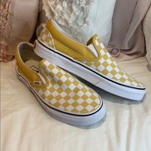 Vans yellow checkered slip on